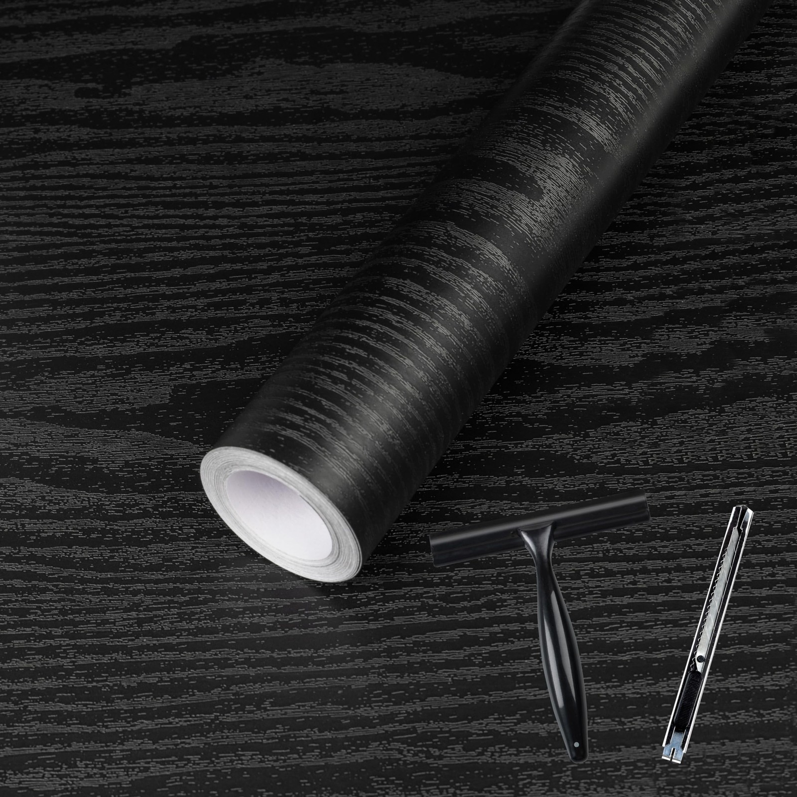 Abyssaly Black Wood Grain Contact Paper Peel and Stick Wallpaper Wooden Look ...
