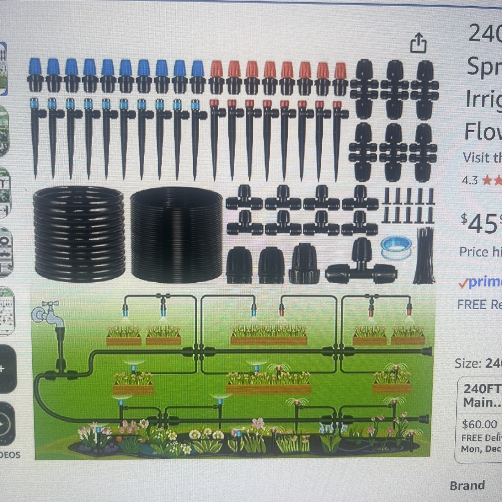 240FT Drip Irrigation System Kits - 240FT:33FT Main tube 1/4 tube