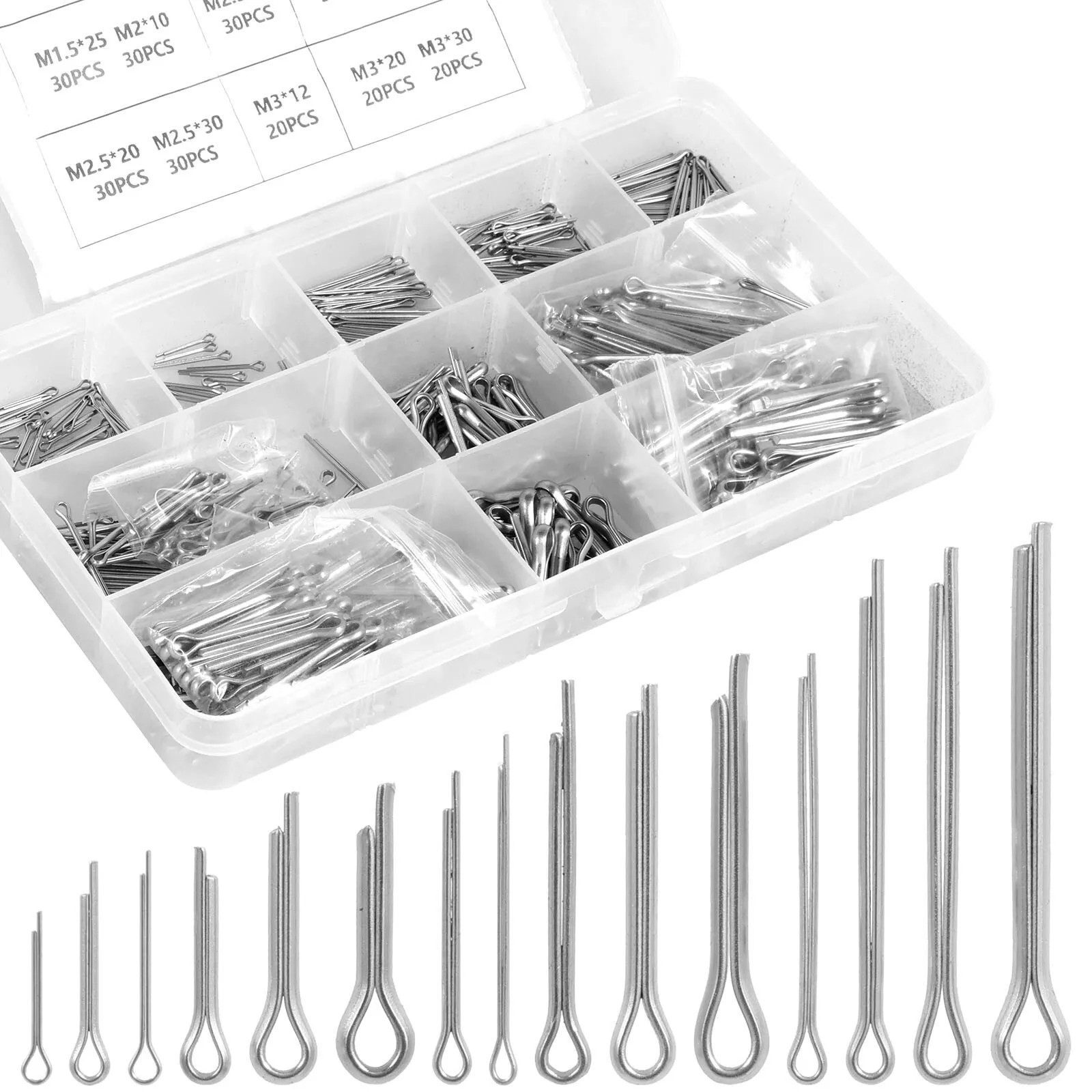 420PCS Stainlesss Steel Split-Cotter Pins Assortment Kit Straight Hairpin Pins