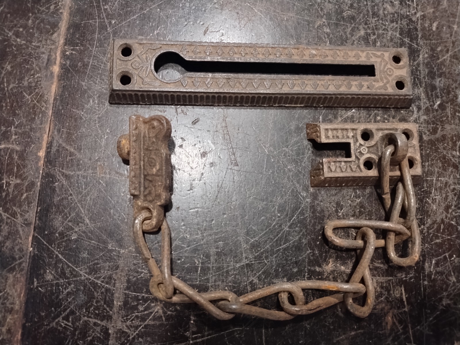 Antique Vtg EastLake Victorian Sliding Door Chain Lock Ornate 1880s Fancy Large