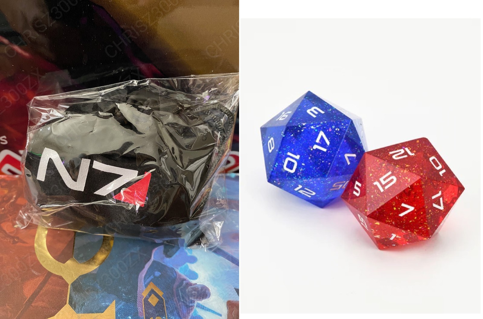 Mass Effect Galaxy Initiative Oversize D20 Dice Set of 2 Blue & Red + Pouch D&D