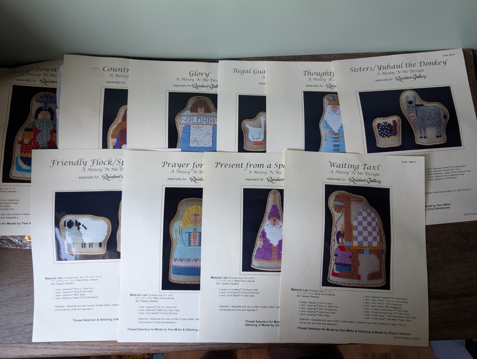 Lot of 10 Rainbow Gallery Nativity Needlepoint Patterns w/ Thread Material 2000