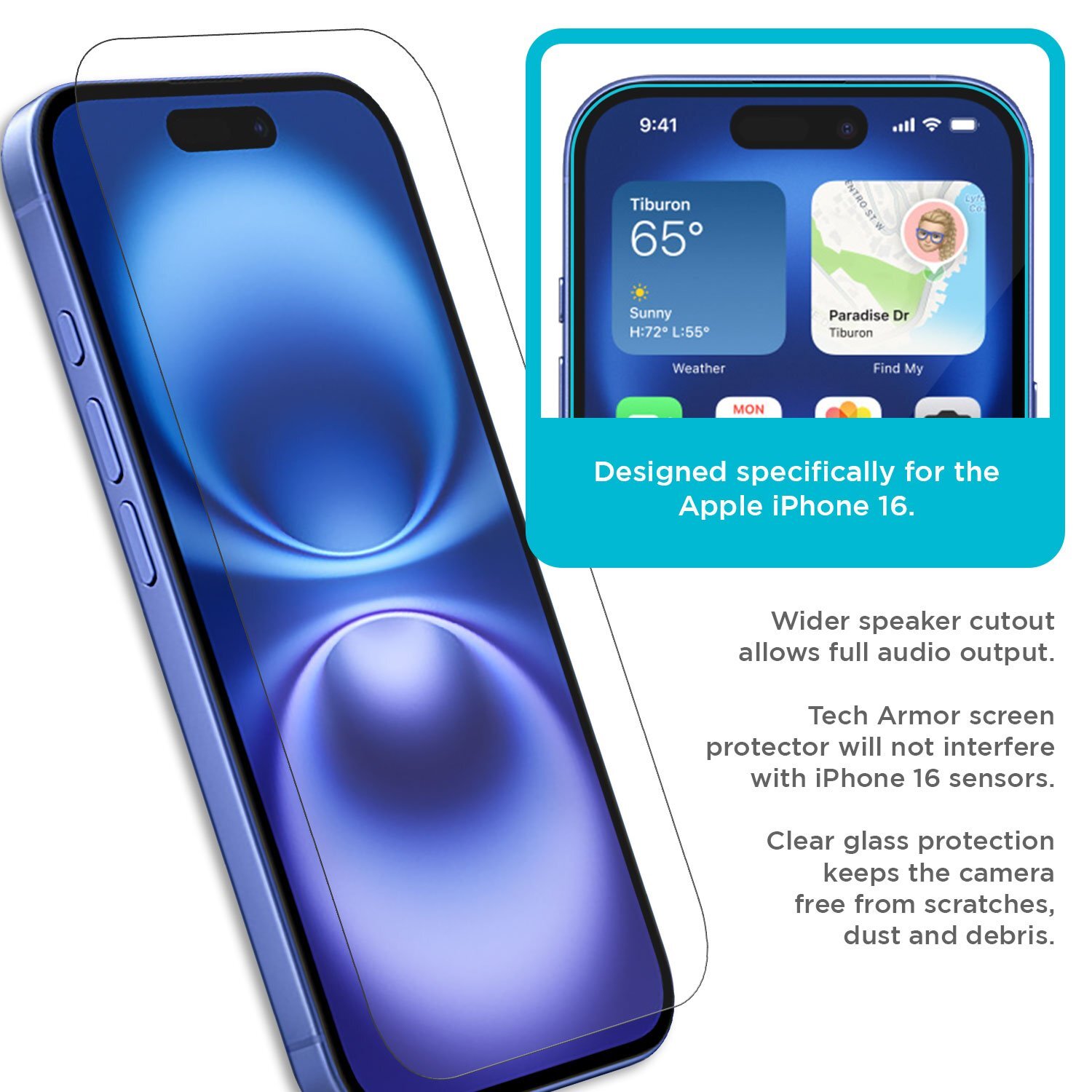 Tech Armor Ballistic Glass Screen Protector for iPhone 16 - 3 Pack