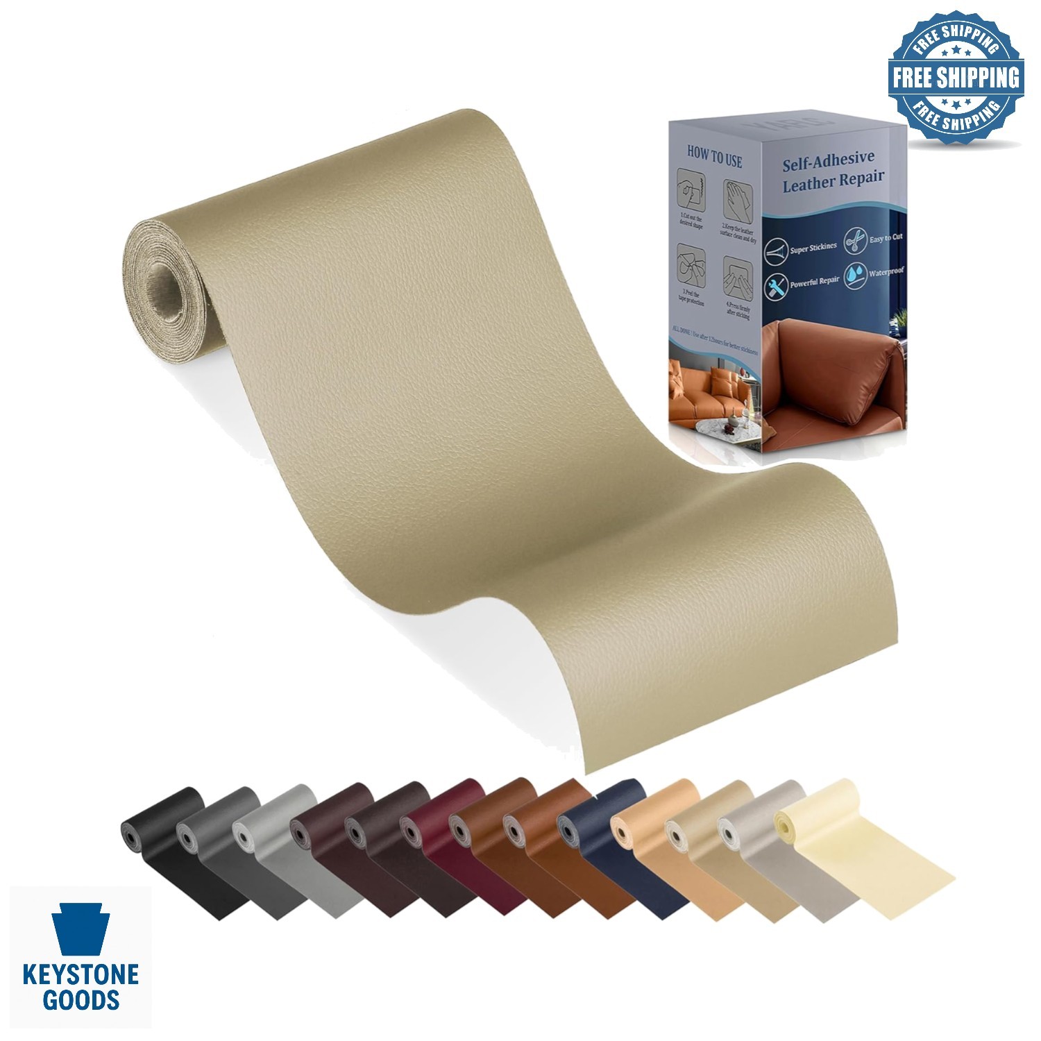 Self-Adhesive Leather Repair Tape - 4x63in for Furniture & Car Seats, Waterpr...