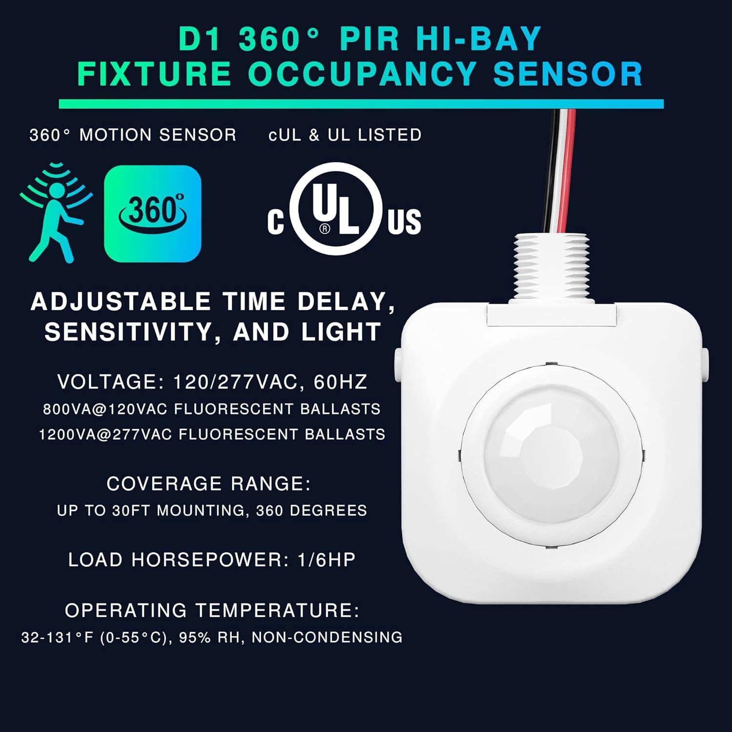 Single Pack Ceiling Occupancy Motion Sensor, Passive Infrared Technology, High B