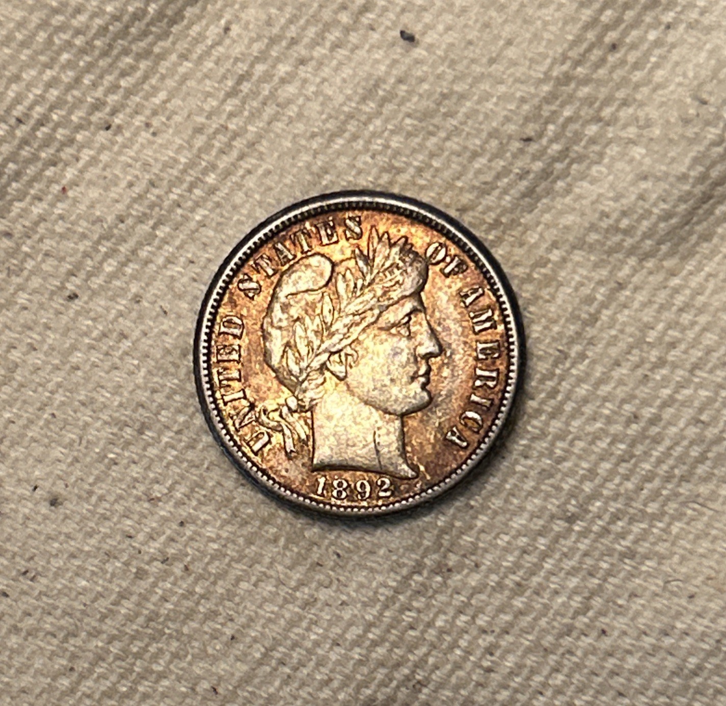 1892-O Barber Silver Dime 10C - AU+, scratch QA3082 310-20