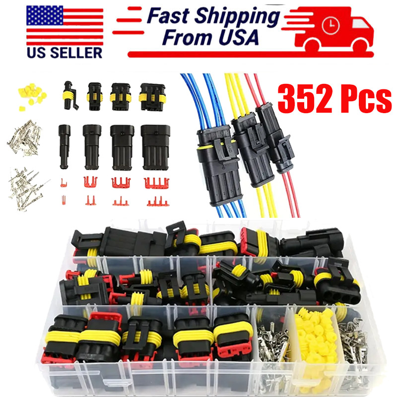 352PCS Waterproof Car Electrical Connectors 1/2/3/4 Pin Durable & Reliable