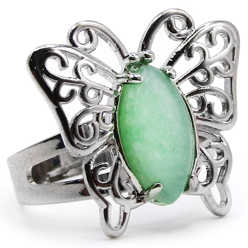 Butterfly gemstone ring adjustable one size fits all- GREEN AVENTURINE