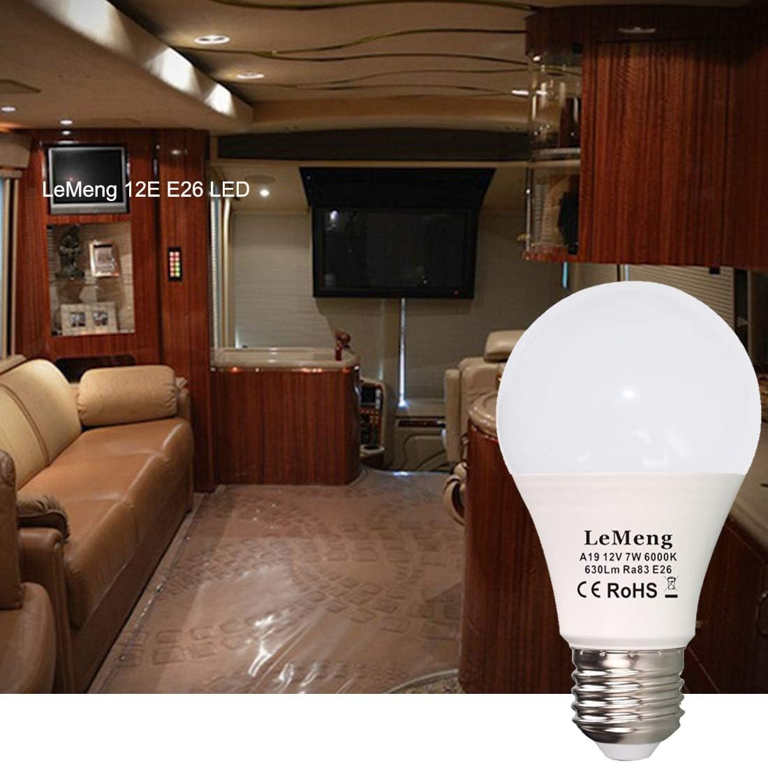 12V LED Light Bulb 7W 630Lm Low Voltage E26 Base (6000K Daylight White) AC/DC 12