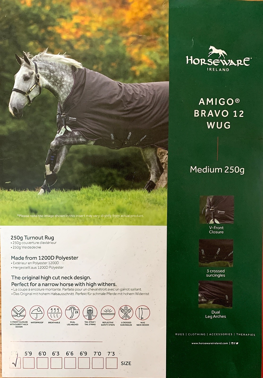 Horseware Amigo Bravo 12 Wug Turnout Blanket Medium 250g 66" New!
