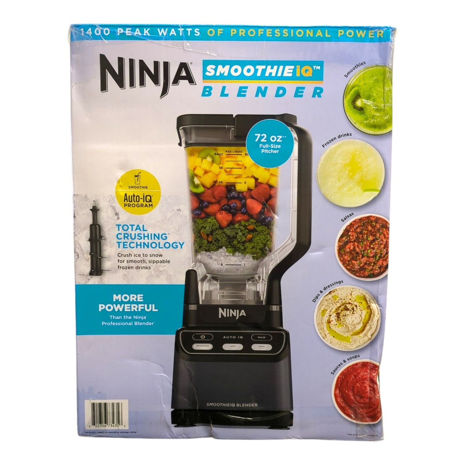 Ninja SMOOTHIEiQ 1400PW Blender, 72-oz XL Pitcher, Auto-iQ Preset, Black