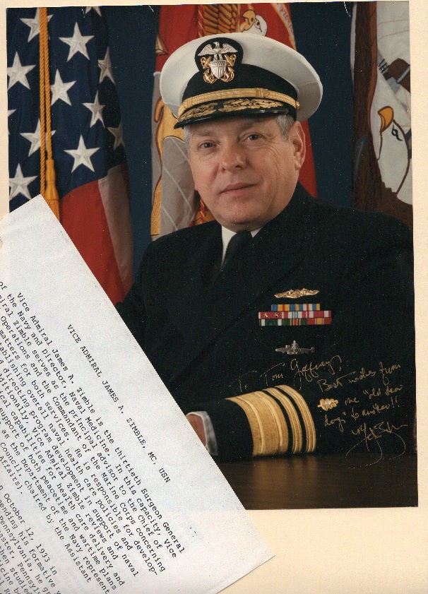 1987 Admiral James A. Zimble 30th Surgeon General Autographed 8x10 Photo