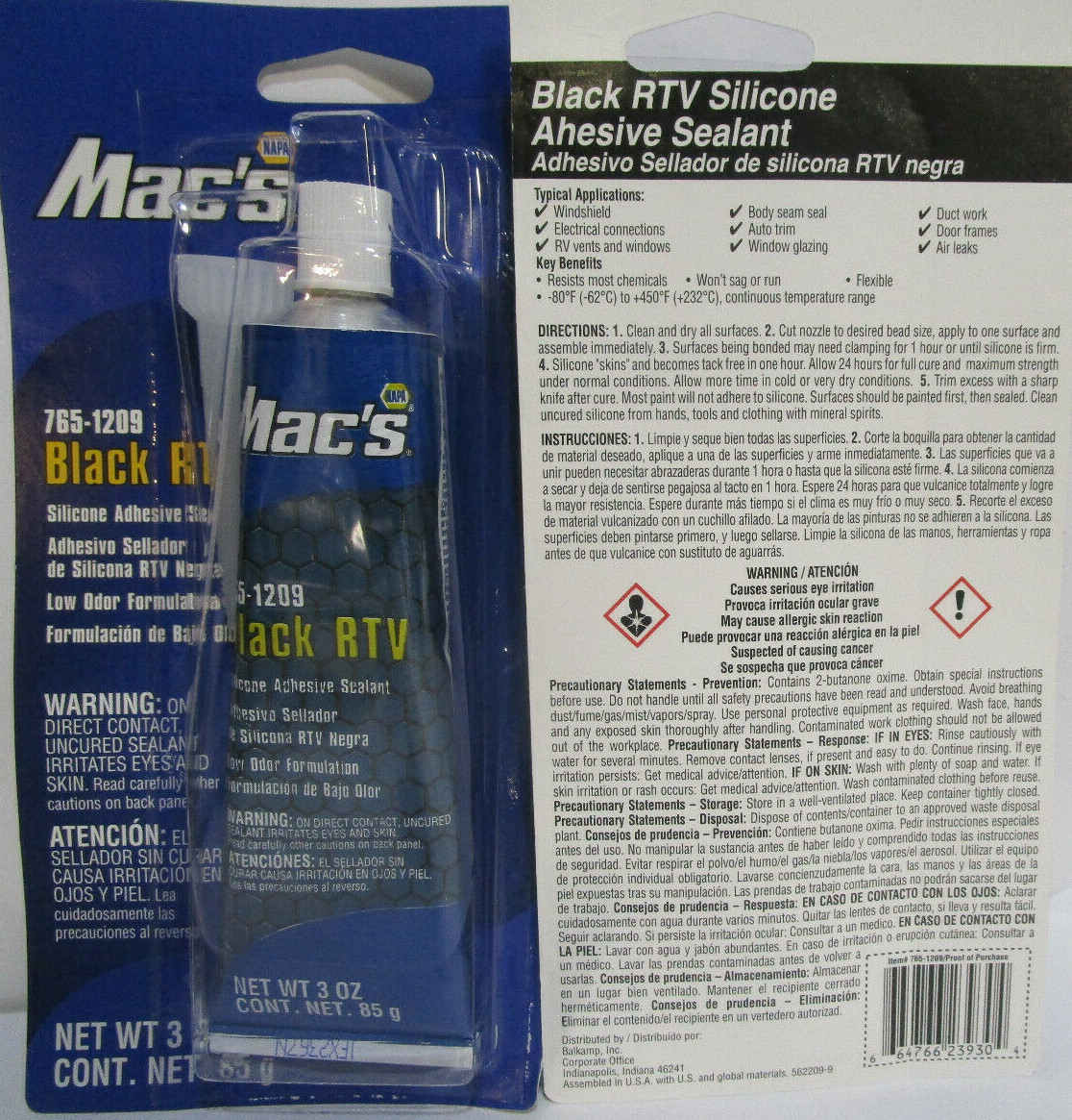 Lot of 6 New 3 oz tubes 765-1209 Black RTV Silicone Adhesive Sealant