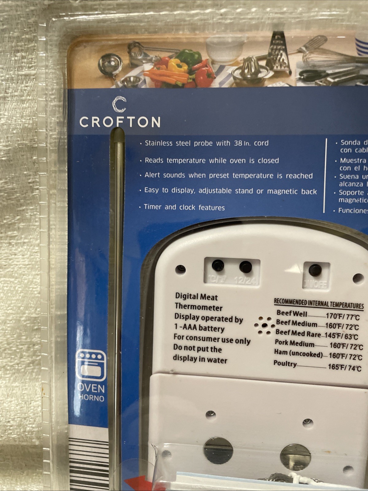 Crofton Digital Meat Thermometer W/ Probe & Timer New