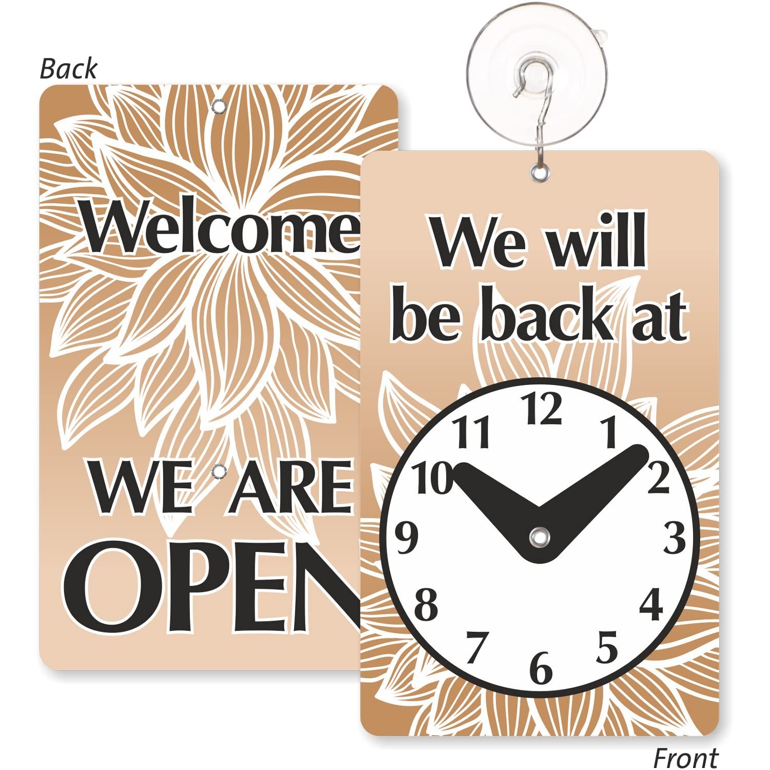 “We Will Be Back - Welcome We are Open” Two-Sided Be Back Clock Sign | 7.75" ...