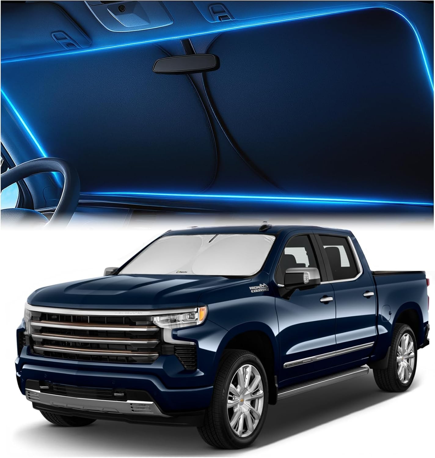 Windshield Sun Shade for Chevrolet Silverado 2019-2026, Foldable Car Window