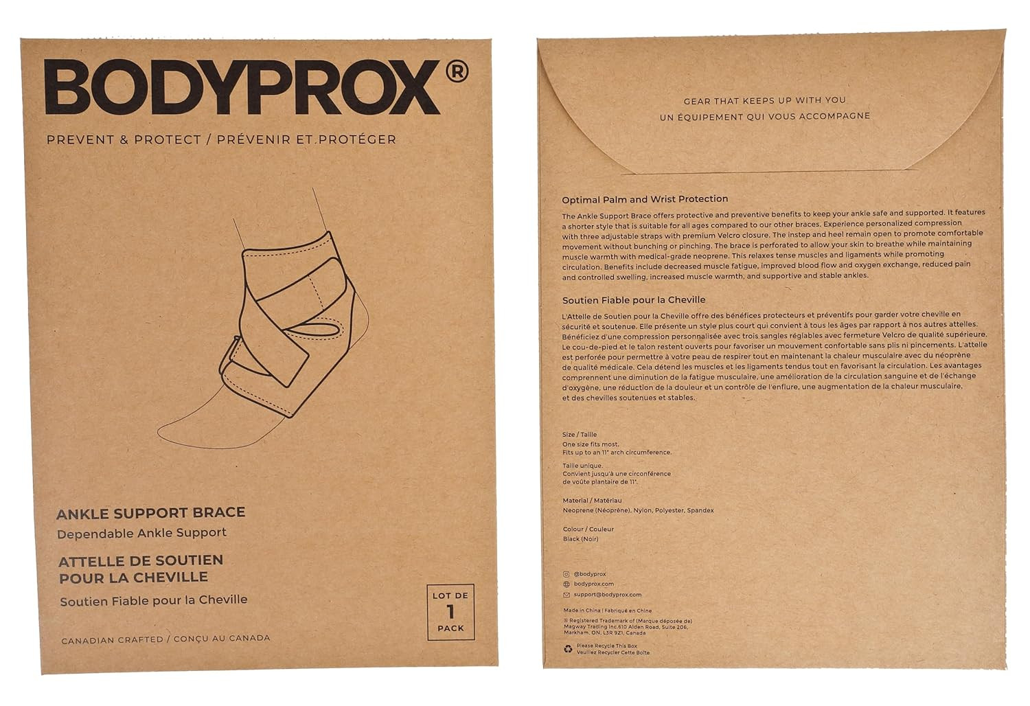 Bodyprox Ankle Support Brace, Breathable Adjustable Wrap, 1 Pack | for Men & Wom