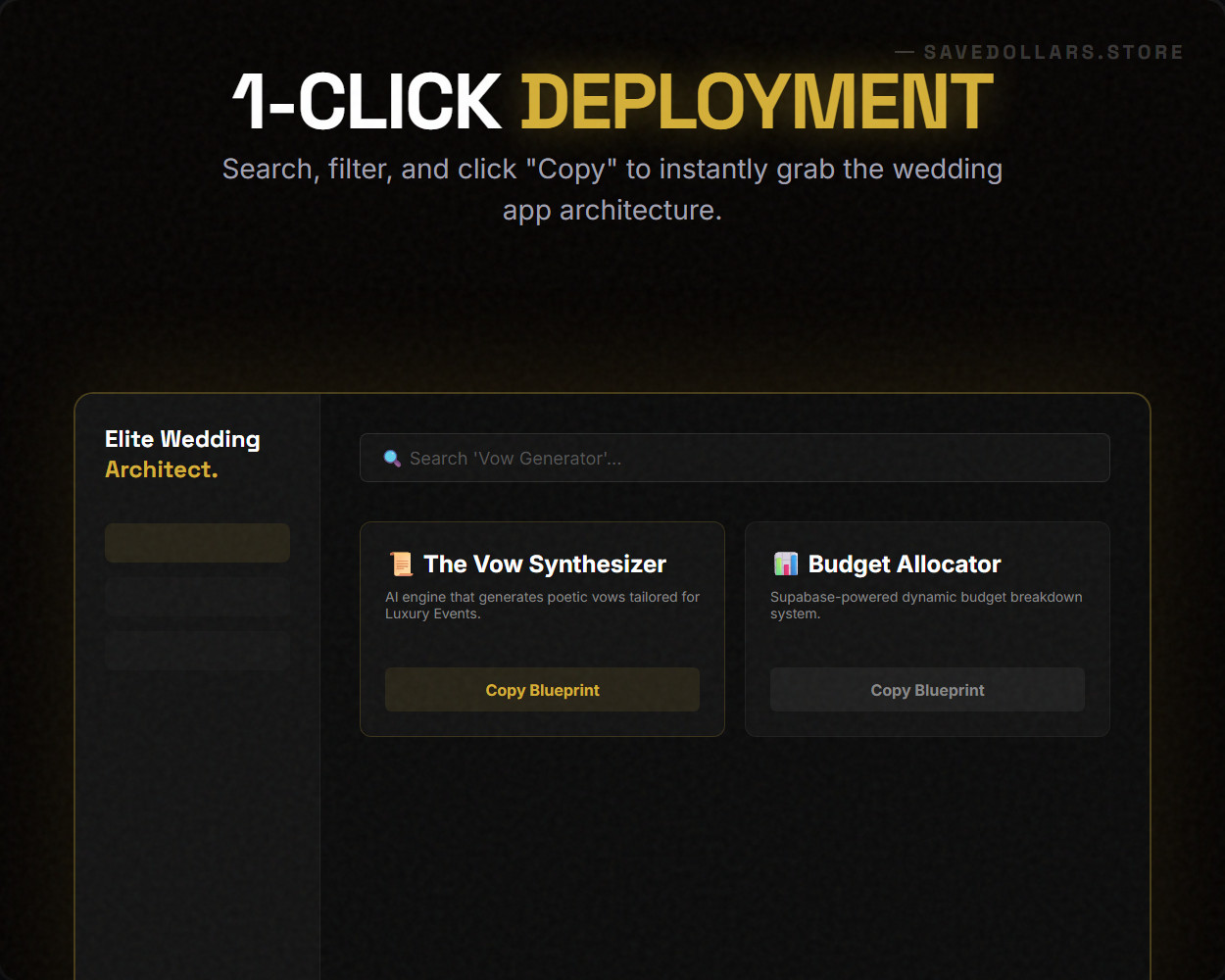 Elite Wedding Architect OS | 1,024 Tech & Micro-SaaS Blueprints | Next.js AI Pro