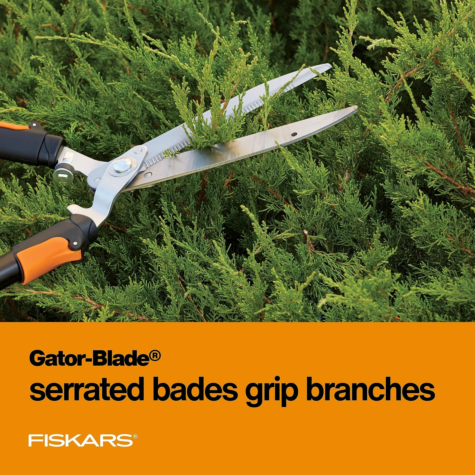 Fiskars Power-Lever Extendable Hedge Shears, Self-Sharpening Serrated Steel B...