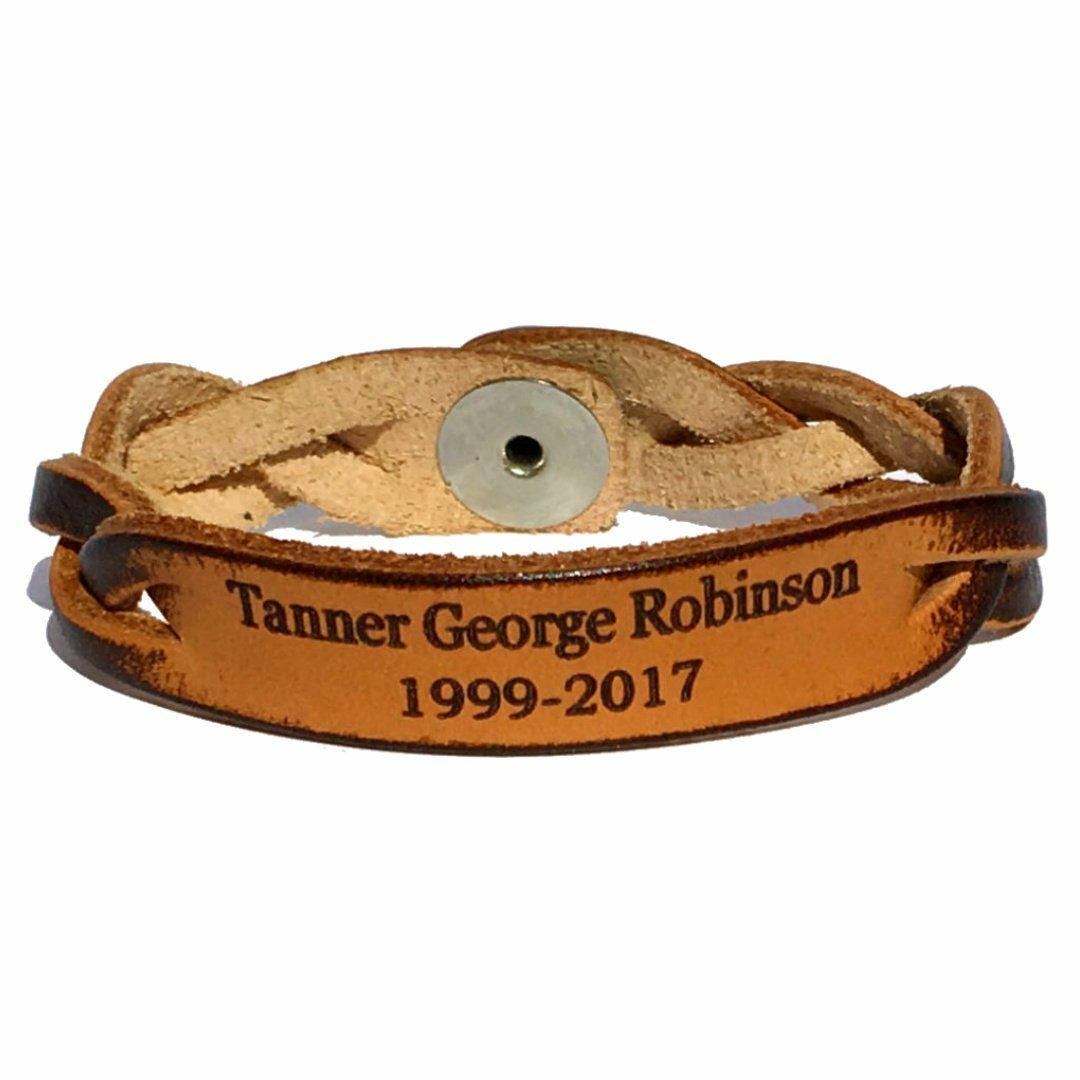 Memorial Leather Bracelet with Name and Dates