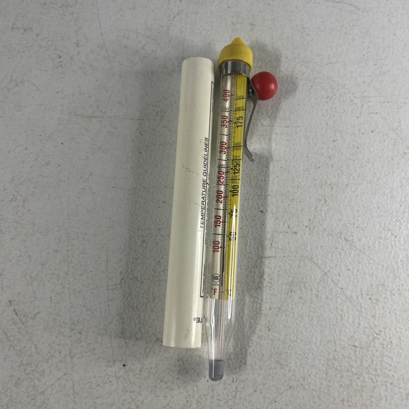 Vintage Acu-rite Deep Frying Candy Jelly Clip Thermometer w/ Barrel Cover
