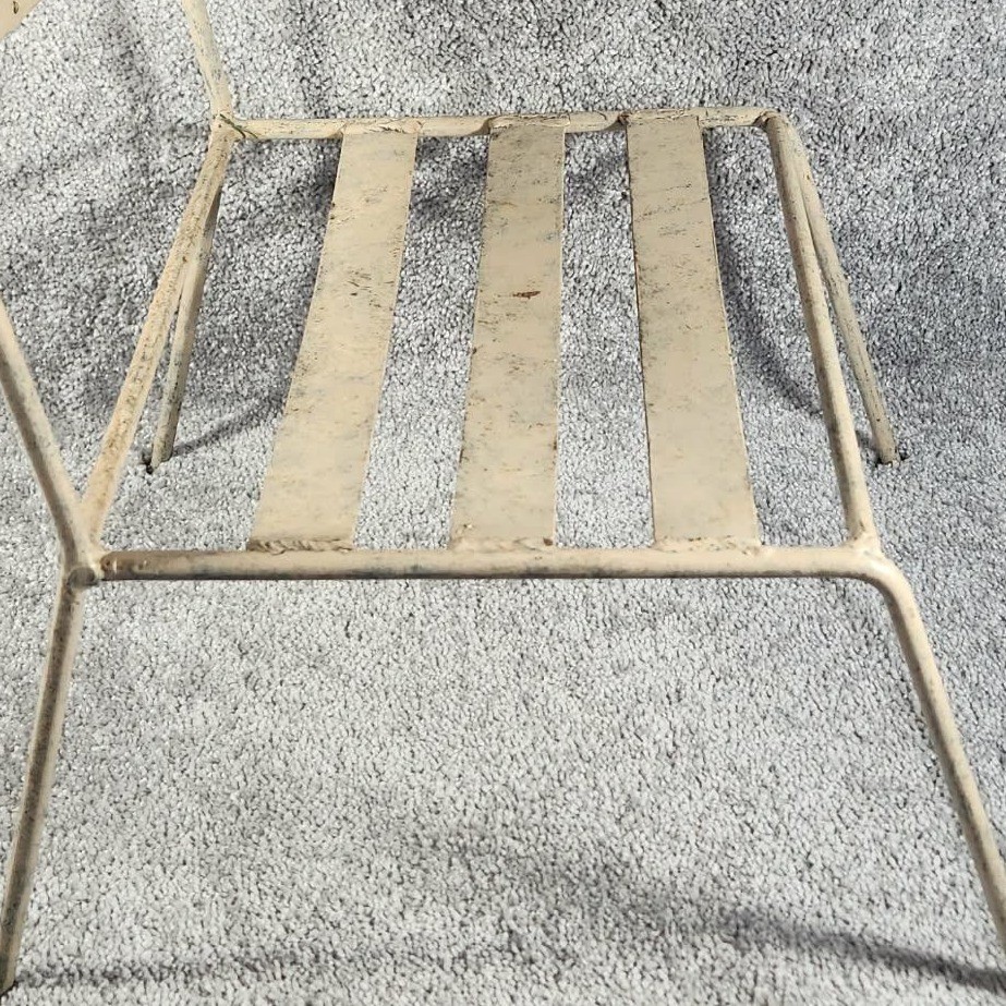 Child's Metal Chair Cream Orange Hand Painted Cat Vintage Whimsical Kids Size