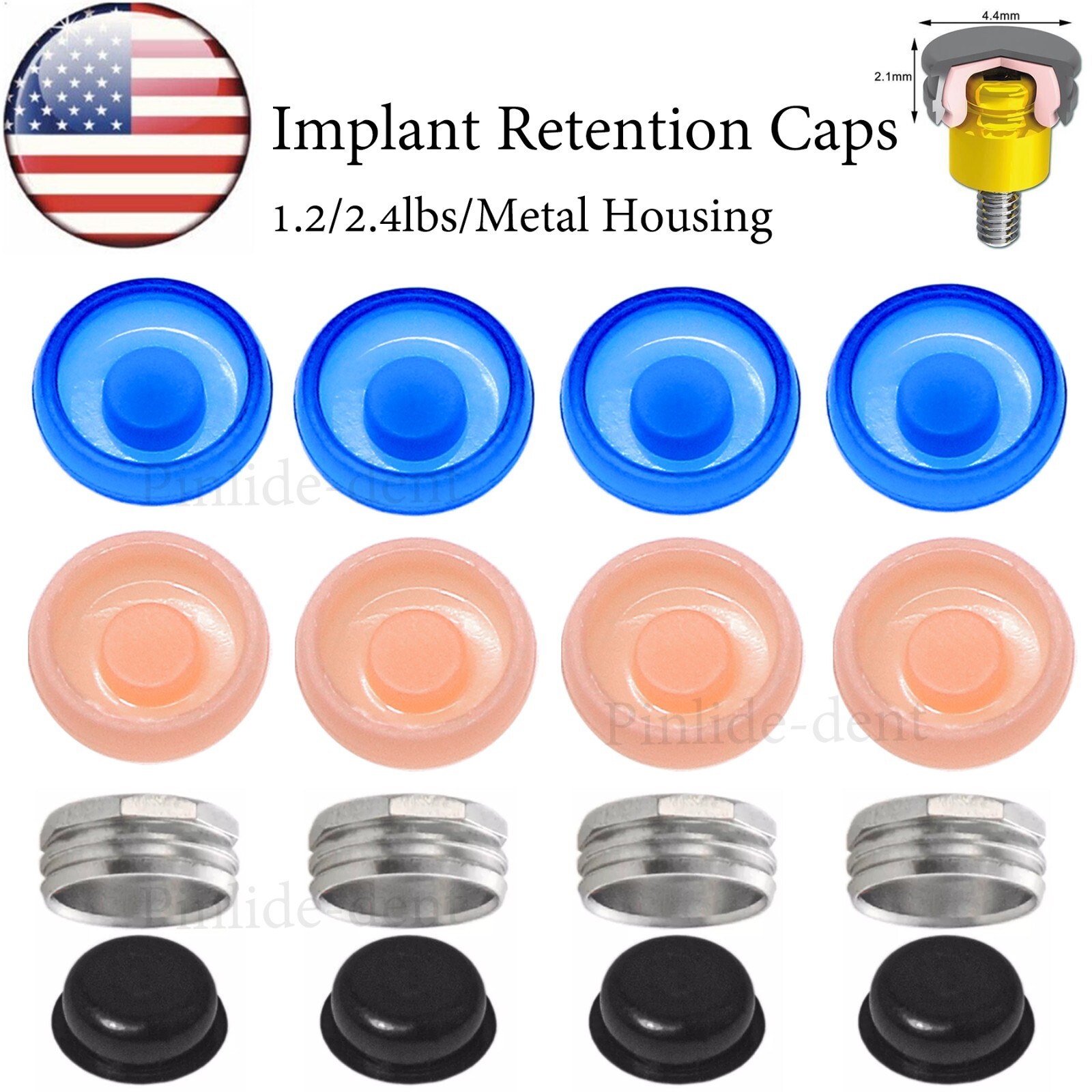 US Overdenture Implant Locator Retention Caps 1.2/2.4 lbs Metal Housing Caps