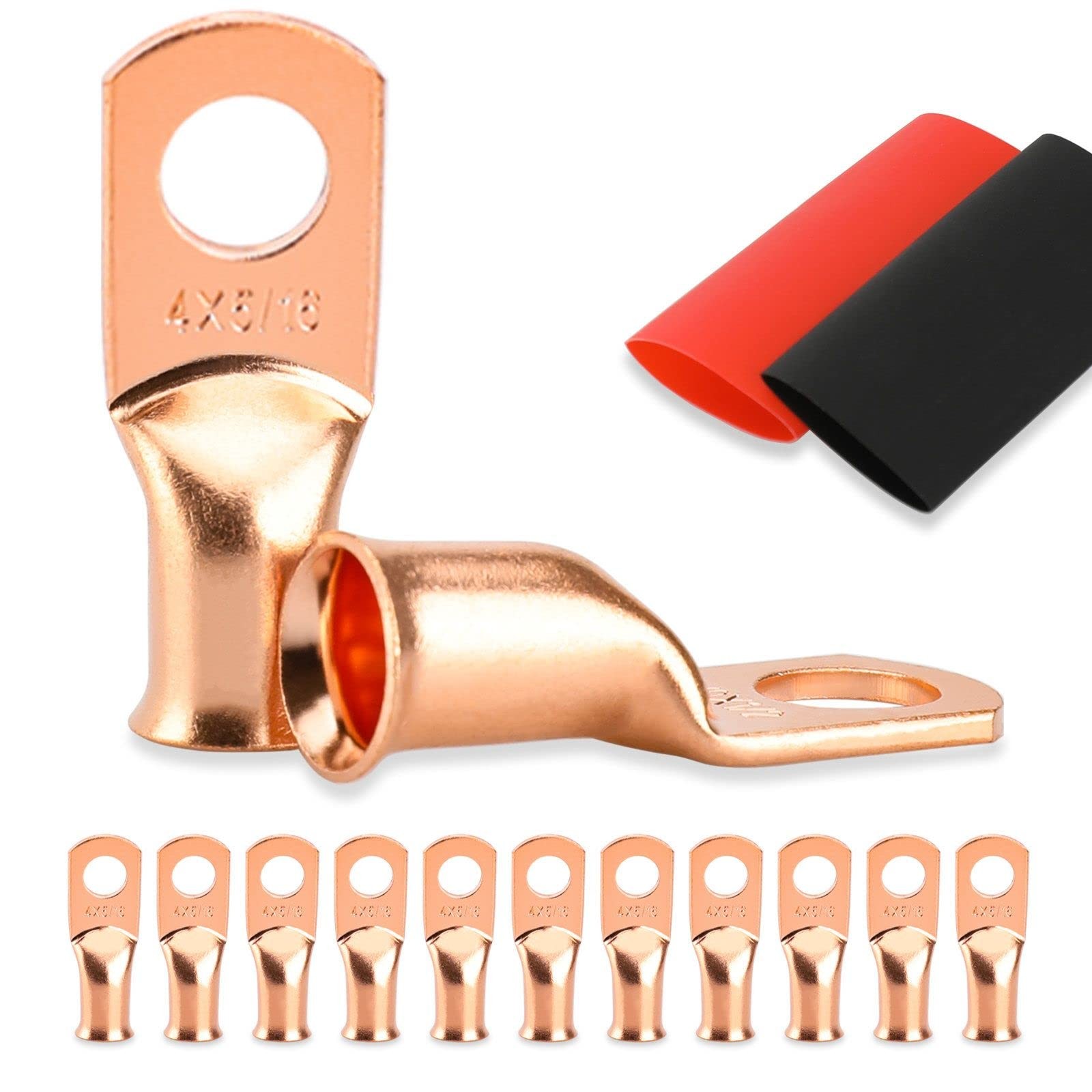 10PCS Battery Cable Ends, 4 Gauge Wire Connectors 5/16 4AWG*5/16"(M8), Copper