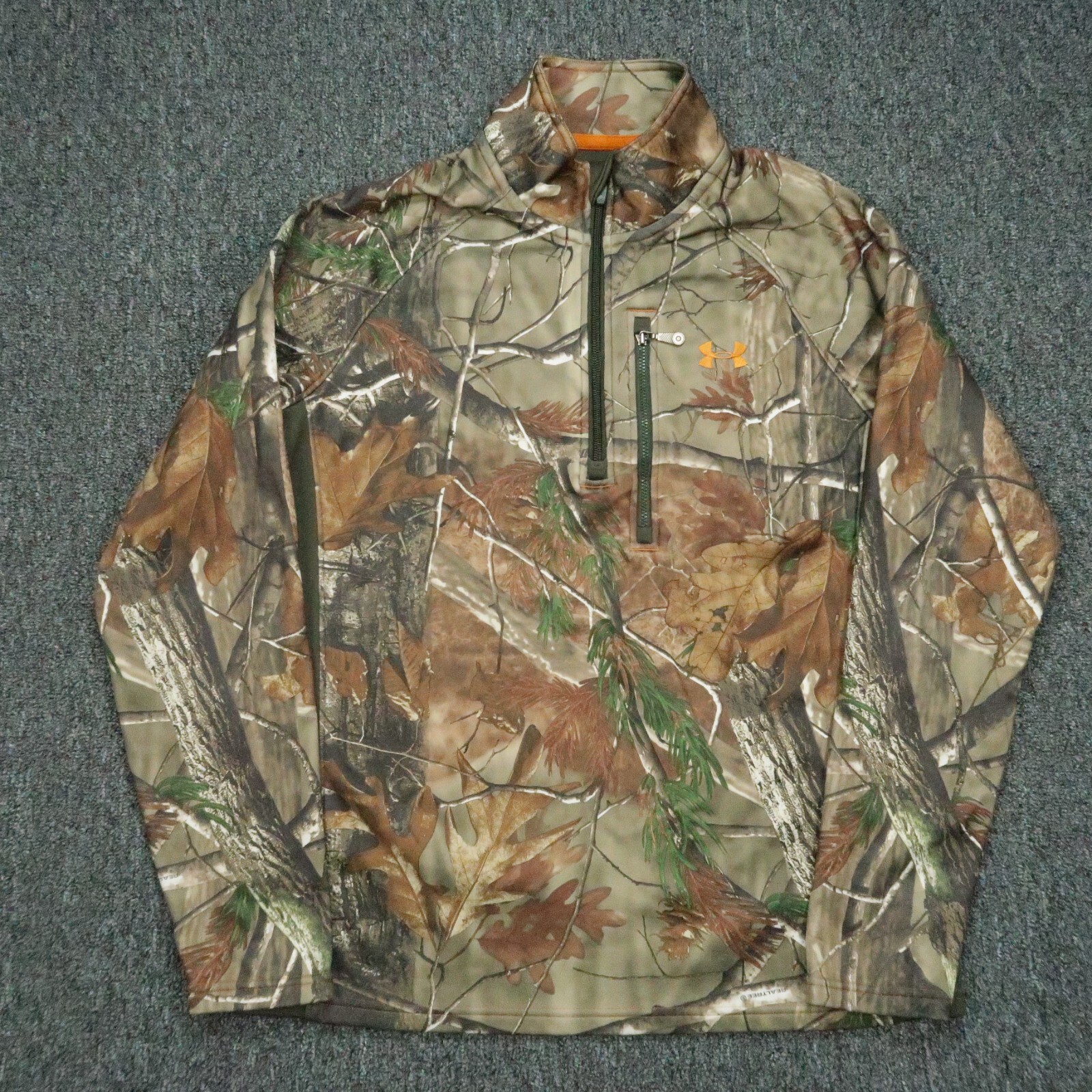 Under Armour Pullover Mens Small Brown Camo Fleece Quarter Zip Scent Control