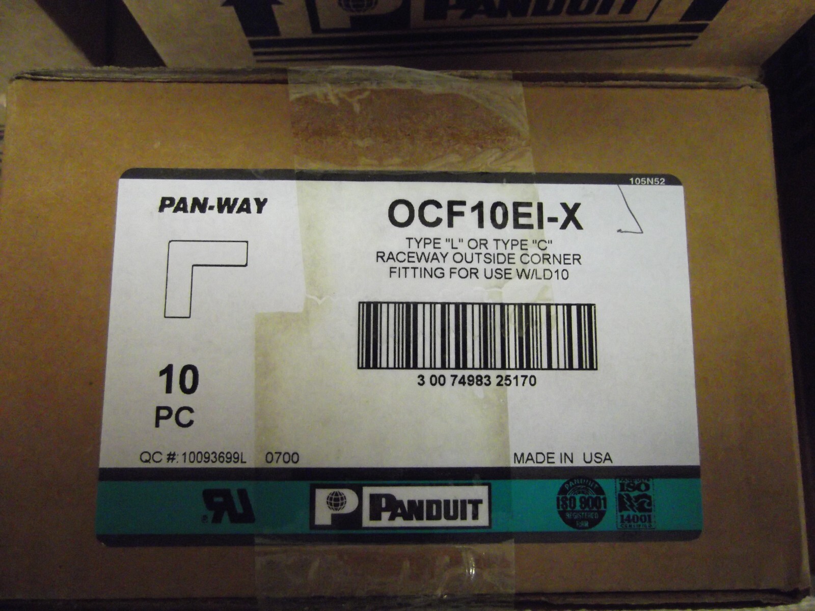 PANDUIT OCF10EI-X Type L or C Raceway Outside Corner Fitting
