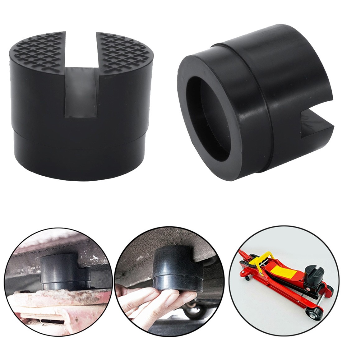 2Pcs Universal Premium Slotted Jack Pad Pinch Weld Frame Rail Adapter Black