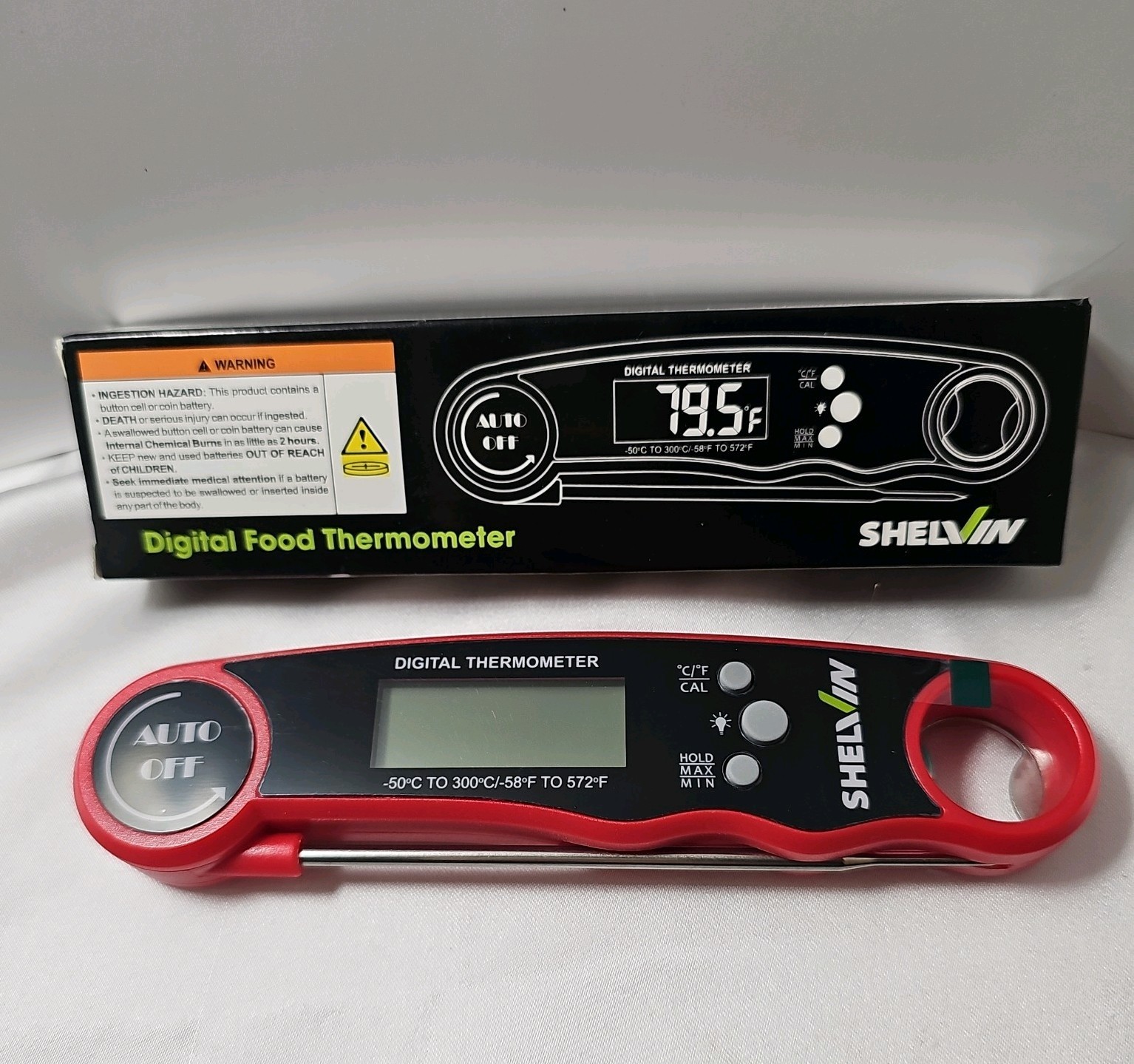 SHELVIN Digital Meat Thermometer Instant Read Auto Off Red Black