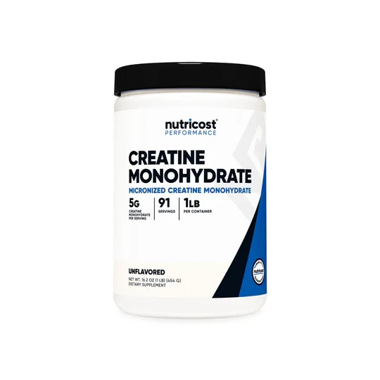 Nutricost Creatine Monohydrate Unflavored Powder 1lb 500g per servng EXP 6/2027