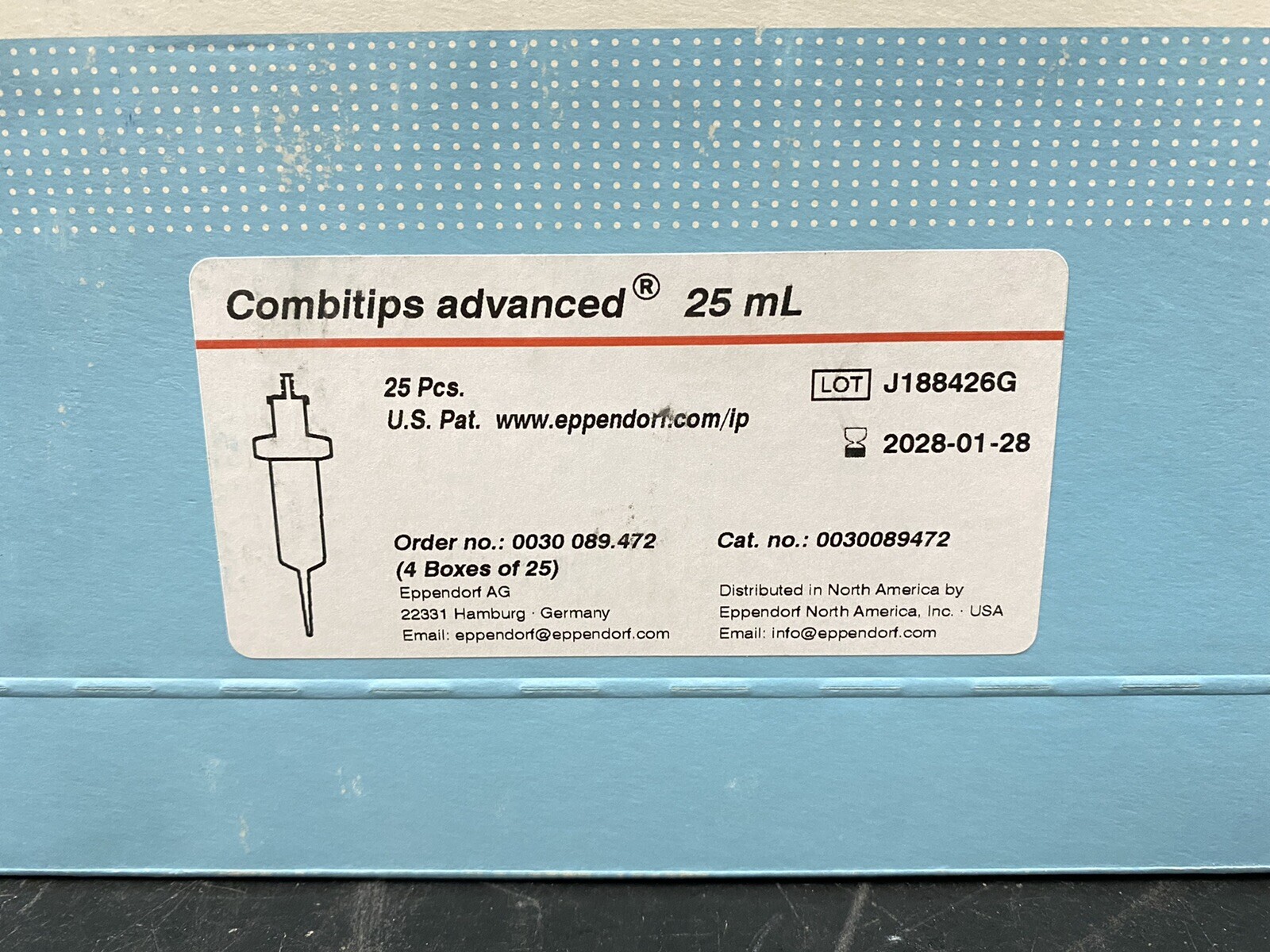 NEW (25 Pcs) Eppendorf 0030089472 Combitips Advanced, 25mL Plastic Pipette Tips