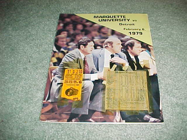 1979 Detroit Titans v Marquette Warriors Basketball Program with Ticket 2/6
