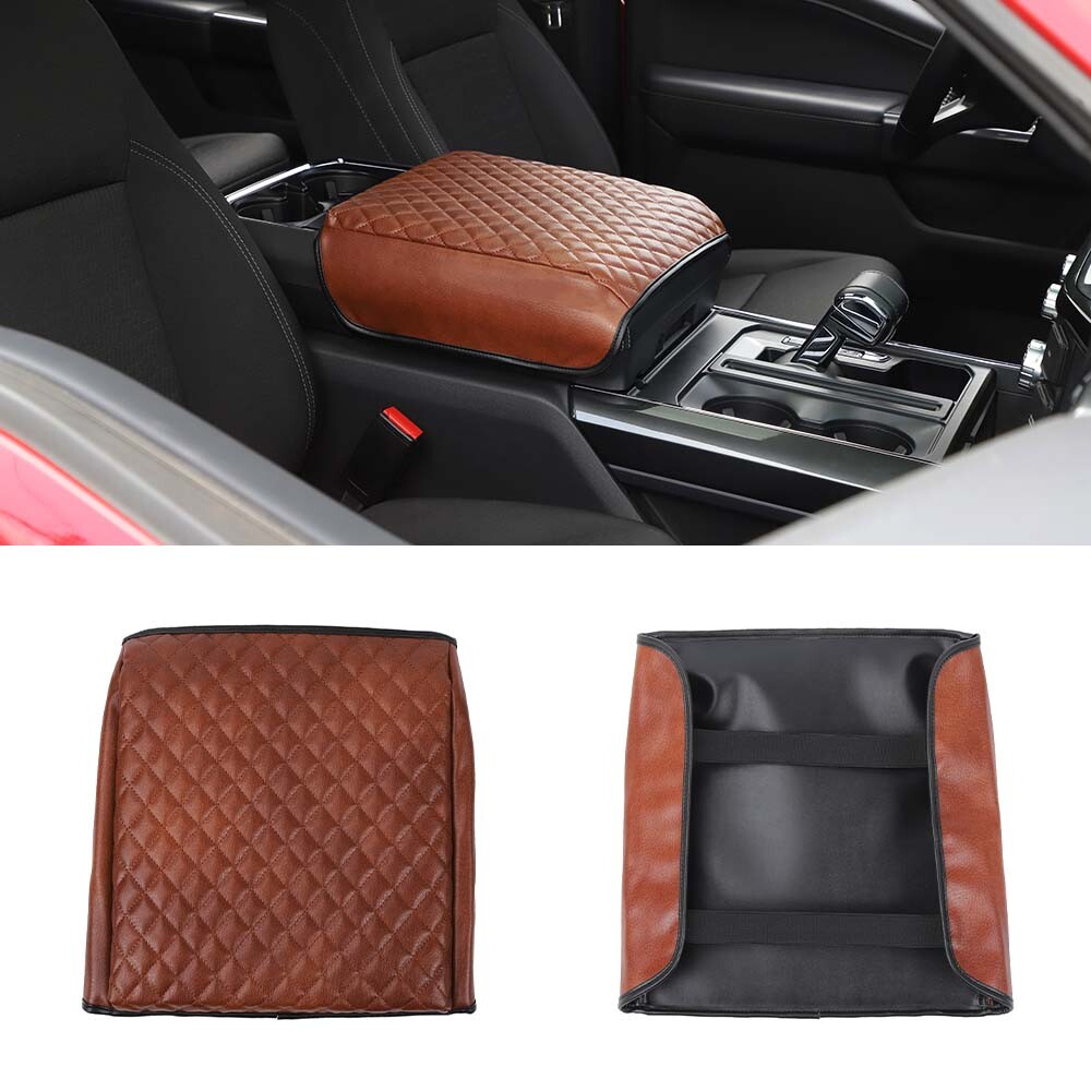 Leather Brown Center Console Armrest Box Pad Cover Protector For Ford F150 2021+