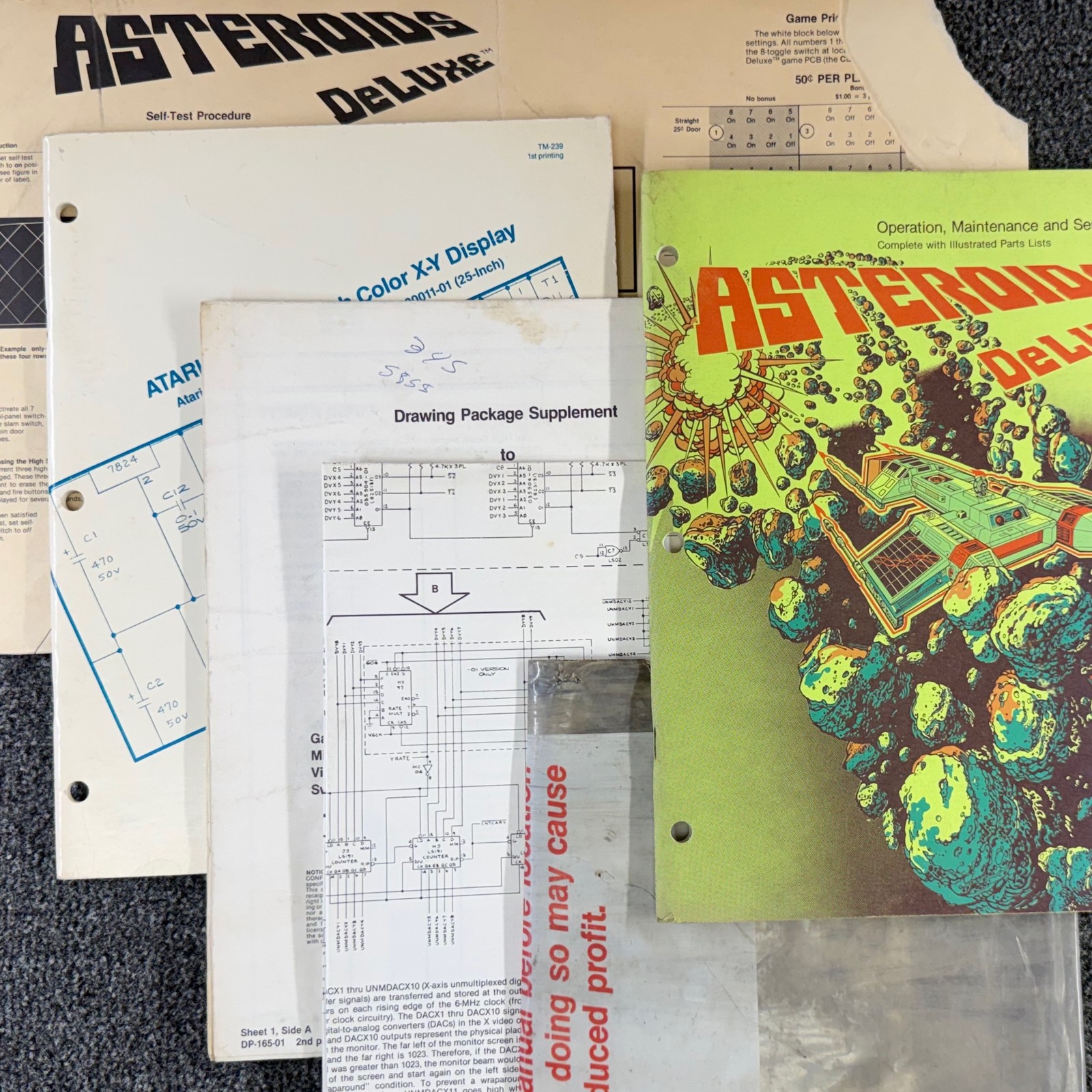 Atari Asteroids Deluxe Arcade Video Game Manual Schematics Parts BONUS PACKET OG