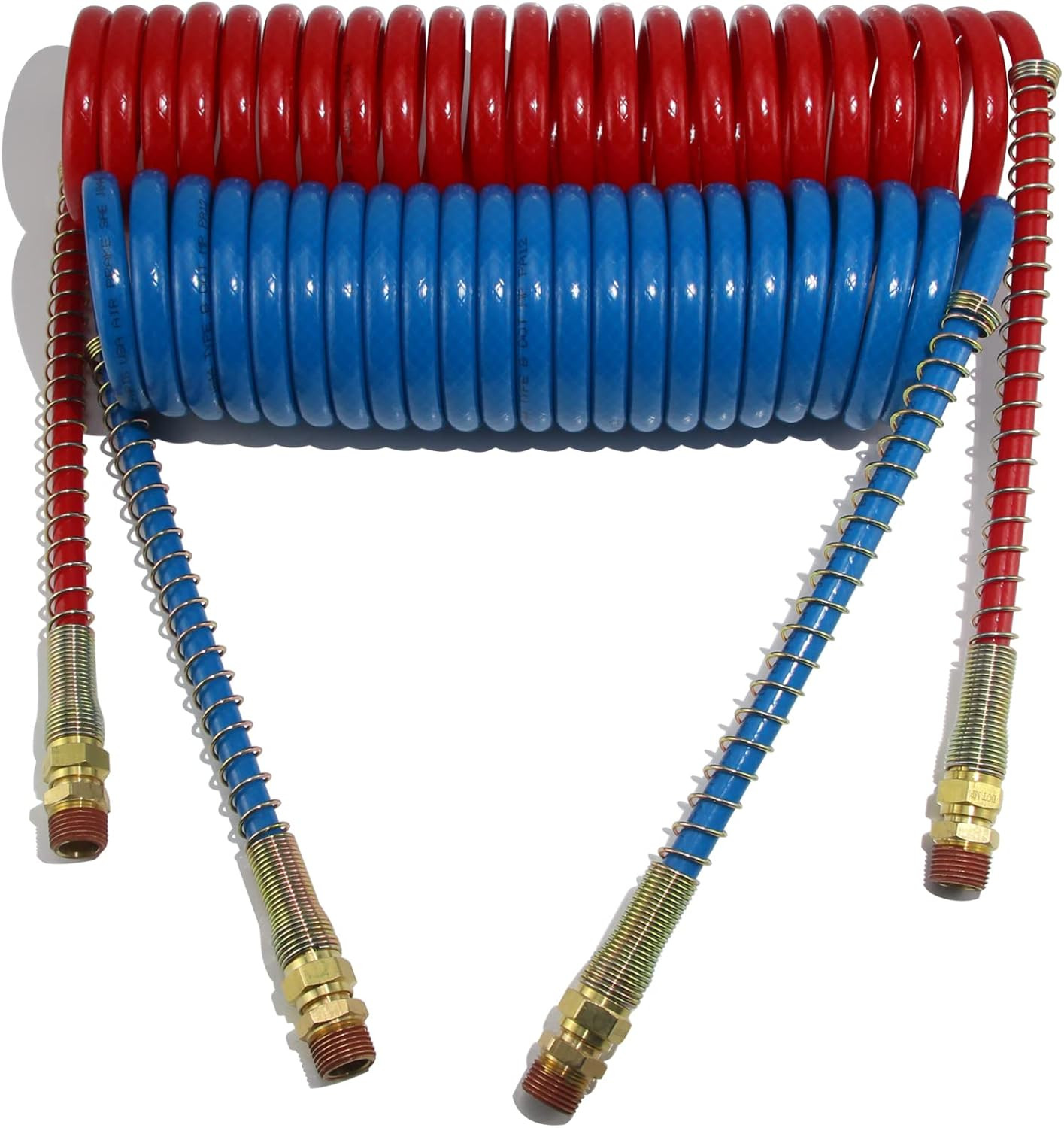 Air Lines for Semi Truck, 15' Coiled Air Brake Hoses with 12" & 12" Leads,Truck