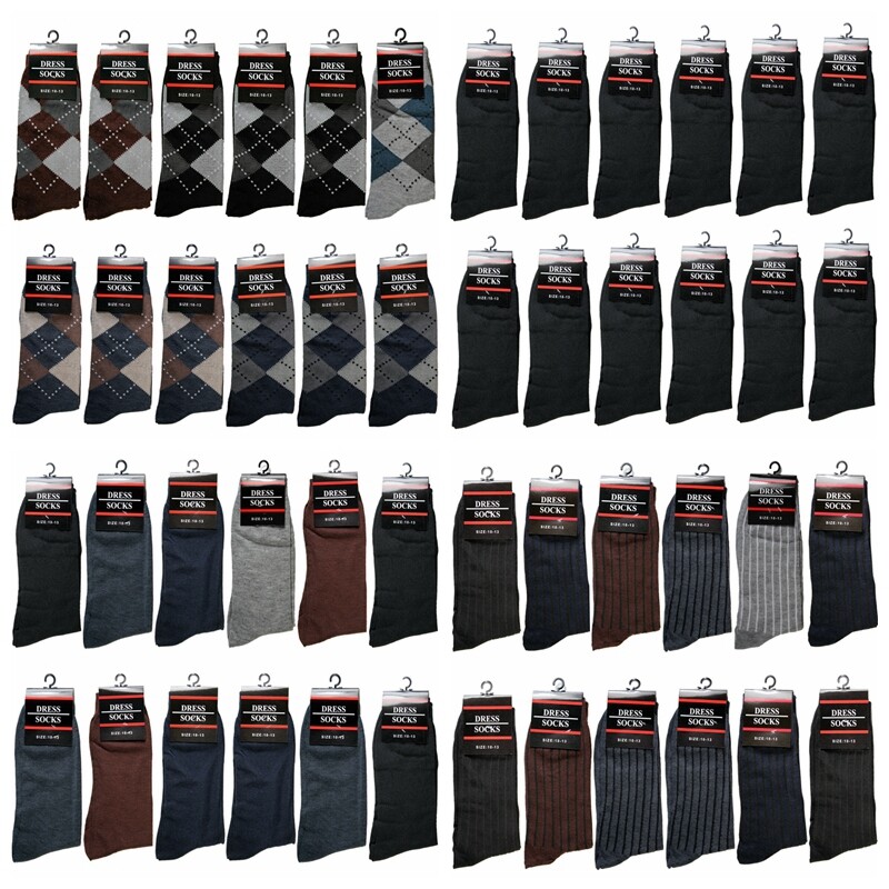 Lot of 12 Pairs Mens Cotton Work Crew Fashion Casual Dress Socks Size 10-13