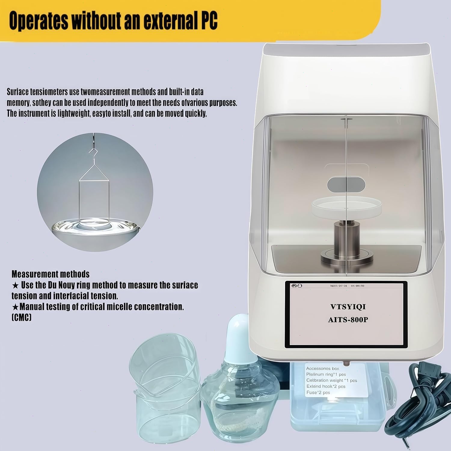 Automatic Surface Tensiometer with Precision 0.1mN/m Pt Ring Du Nouy Ring Method