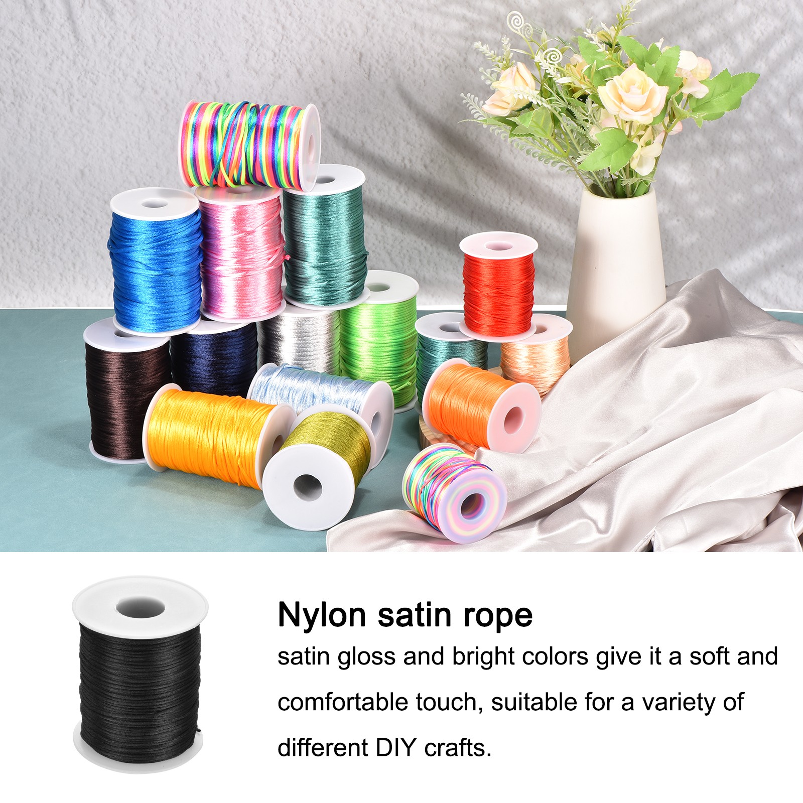 Nylon Satin Cord 1.5mm, 109 Yard Nylon String for Bracelet Thread Black
