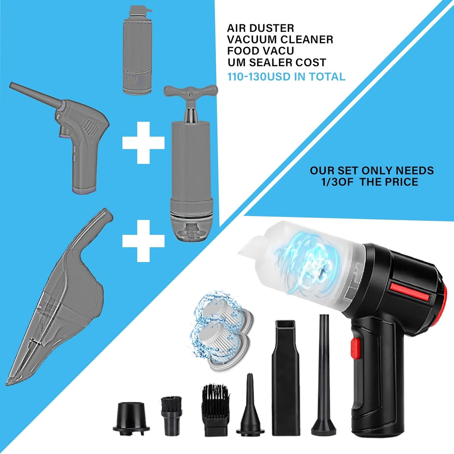 Air Duster - Computer Vacuum Cleaner - for Keyboard Cleaning- Cordless Black