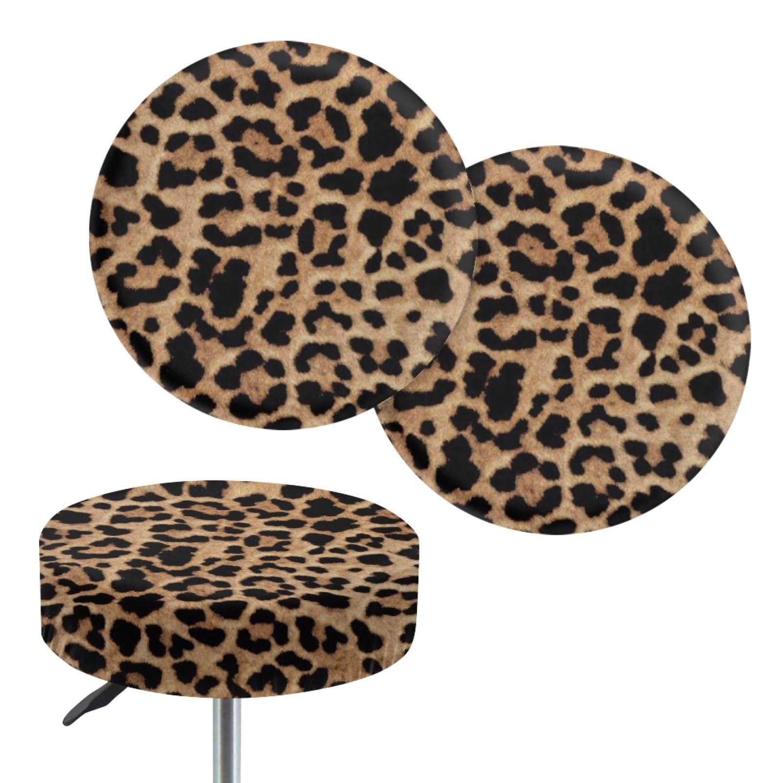 Wild Leopard Cheetah Print Stool Covers Round Set of 2 Polyester Fashion Bar ...
