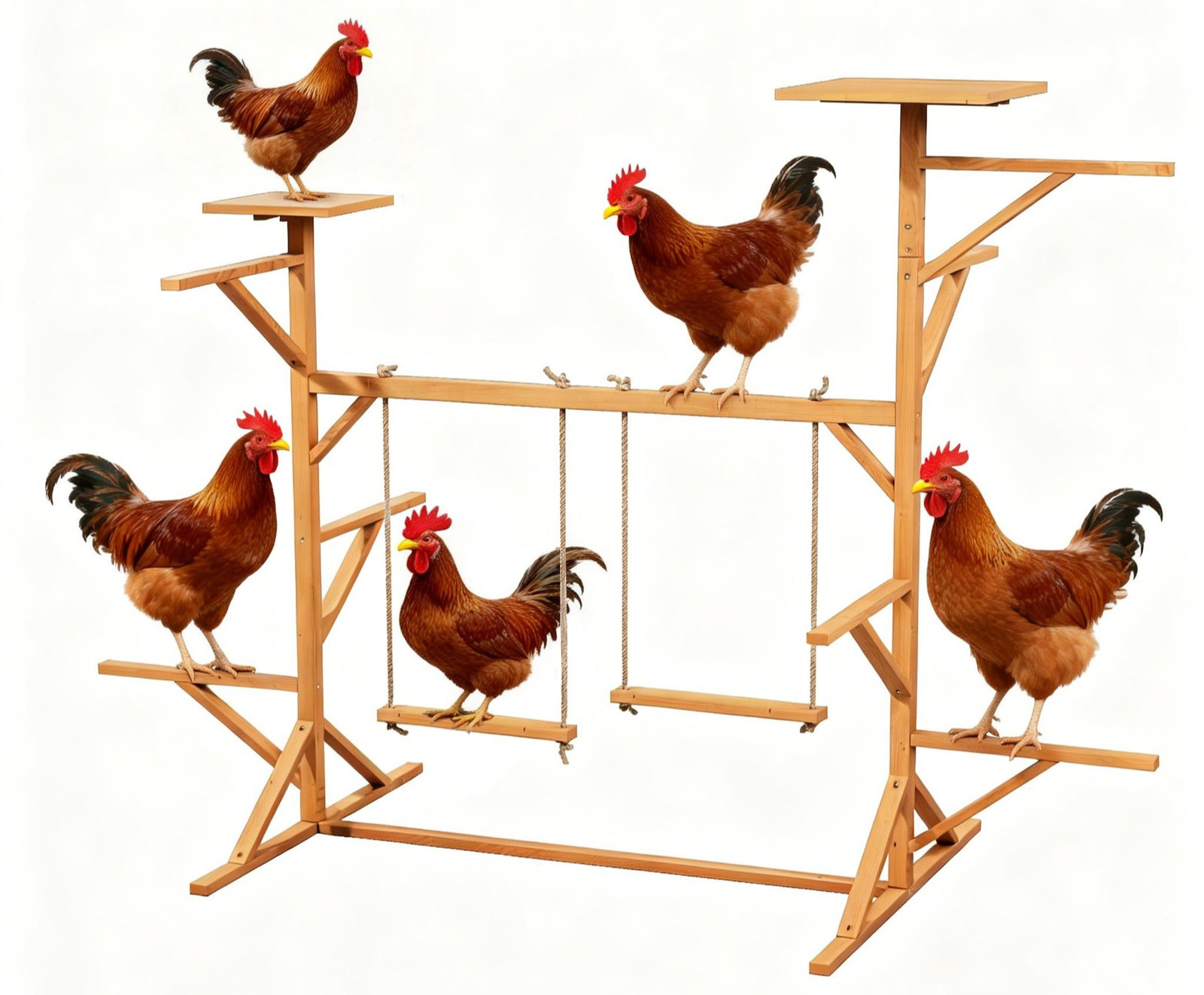 Coop Activity Set for Hens- Wooden Chicken Perch with 2 Swing and Roosting Bars