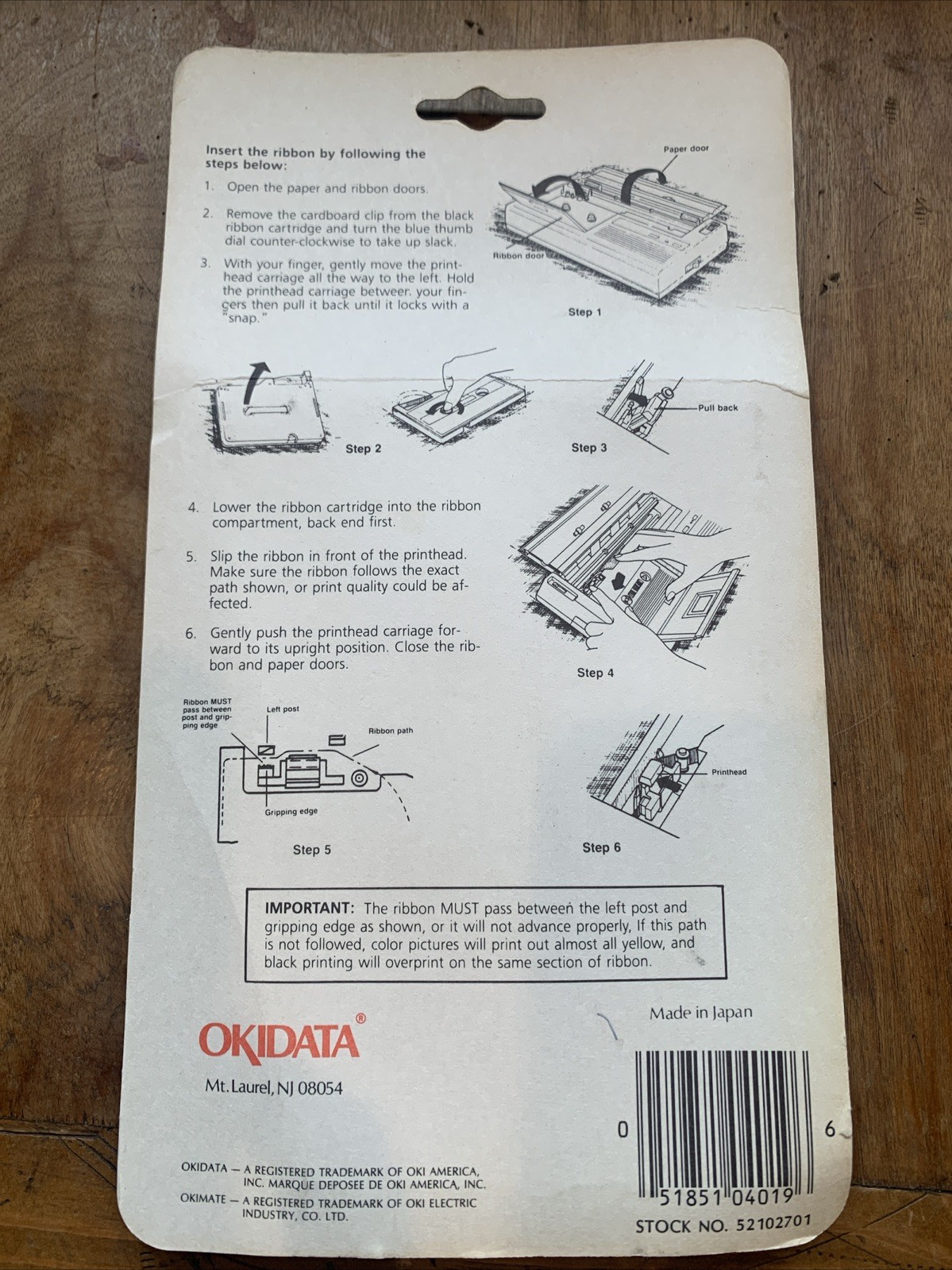 Genuine Okimate Black Replacement Cartridge Ribbon Stock # 52102701 BRAND NEW