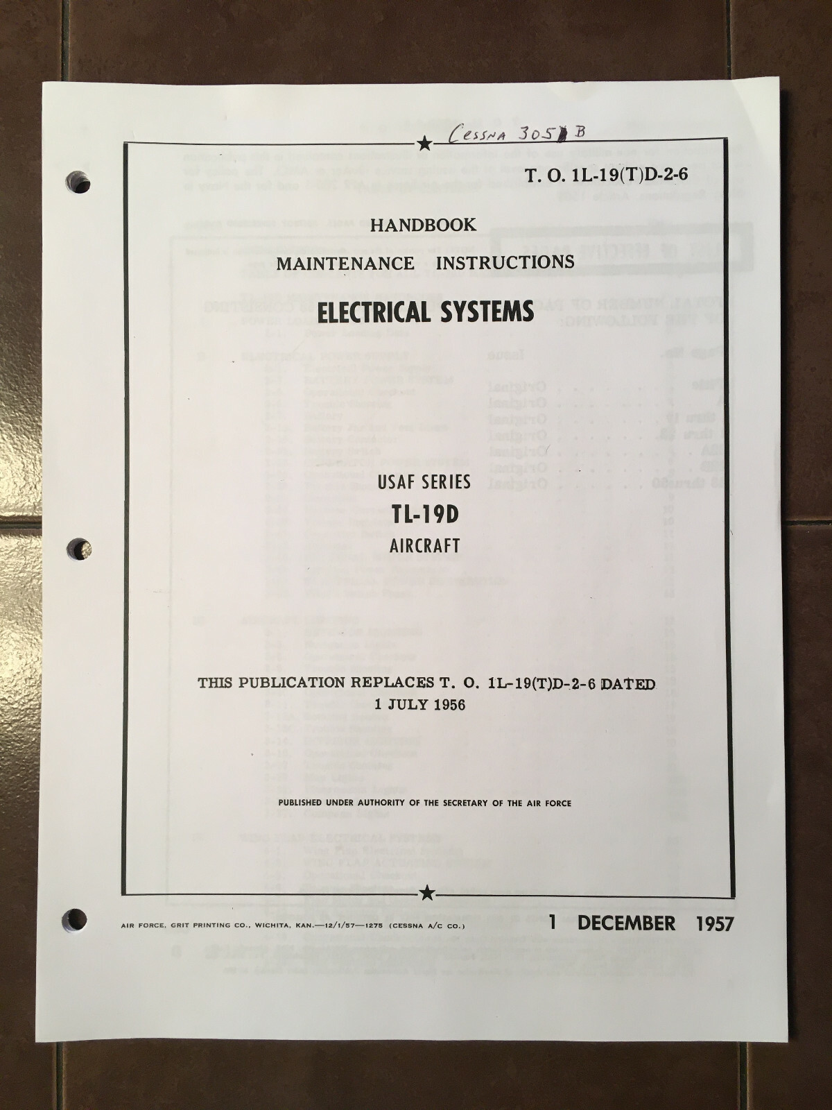 Bird Dog TL-19D (Cessna 305B) Electrical Systems Maintenance Instruction Manual.
