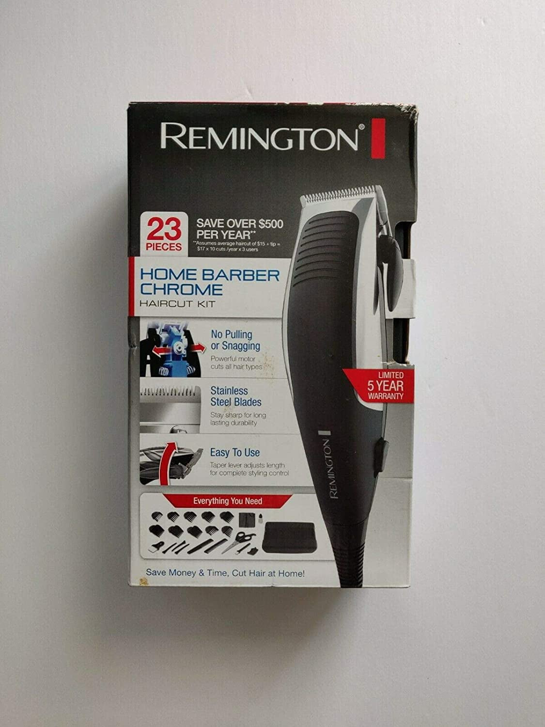 Remington Remington 23-piece home barber chrome haircut kit, hair clippers, b...