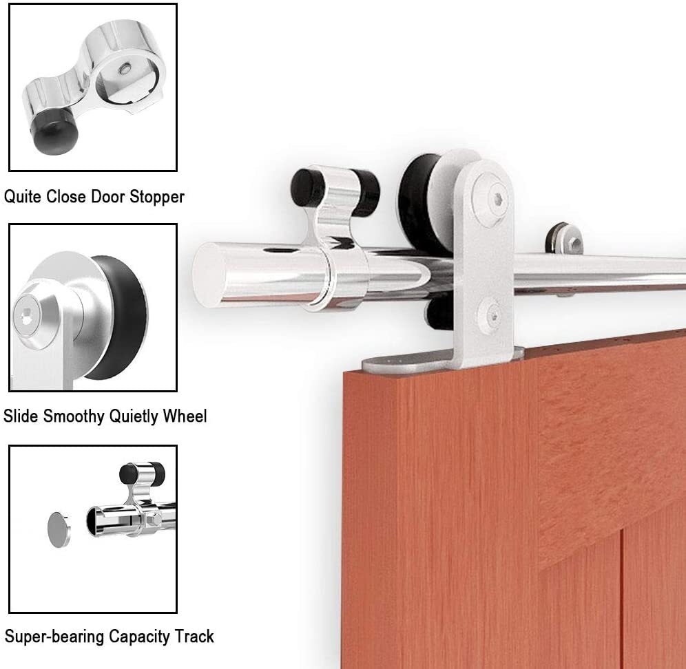 CCJH 4FT-18FT Stainless Steel Sliding Barn Door Hardware Kit Track For Wood Door