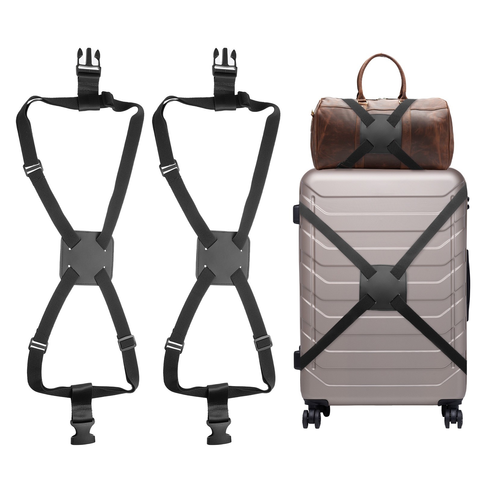 2 Pcs Luggage Straps Bungees Adjustable Luggage Strap Buckle for Travel, Black