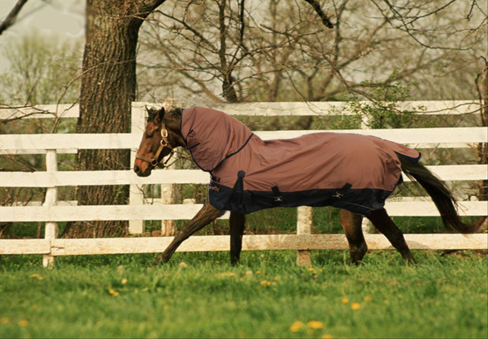 1680D TURNOUT WATERFROOF HORSE BLANKET 003 w NECK COVER - Size from 69" to 83"